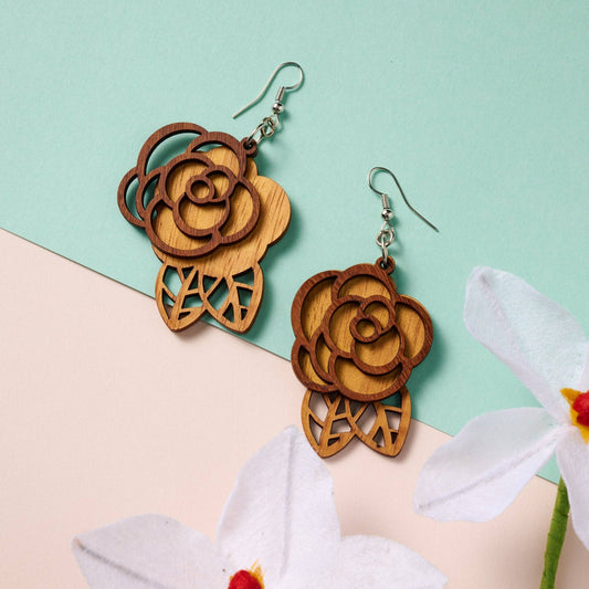 Rosas Langka Wood Earrings - Recetas Fair Trade