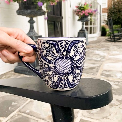 Rounded Mugs - Blue Flowers Pattern, Set of Two - Encantada - Recetas Fair Trade