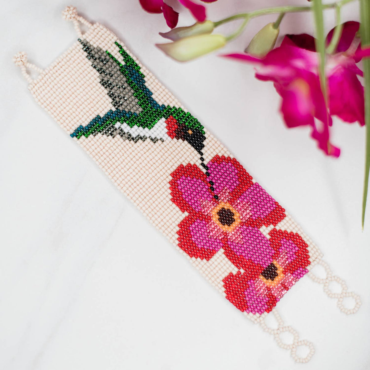 Ruby Hummingbird Beaded Cuff - Recetas Fair Trade