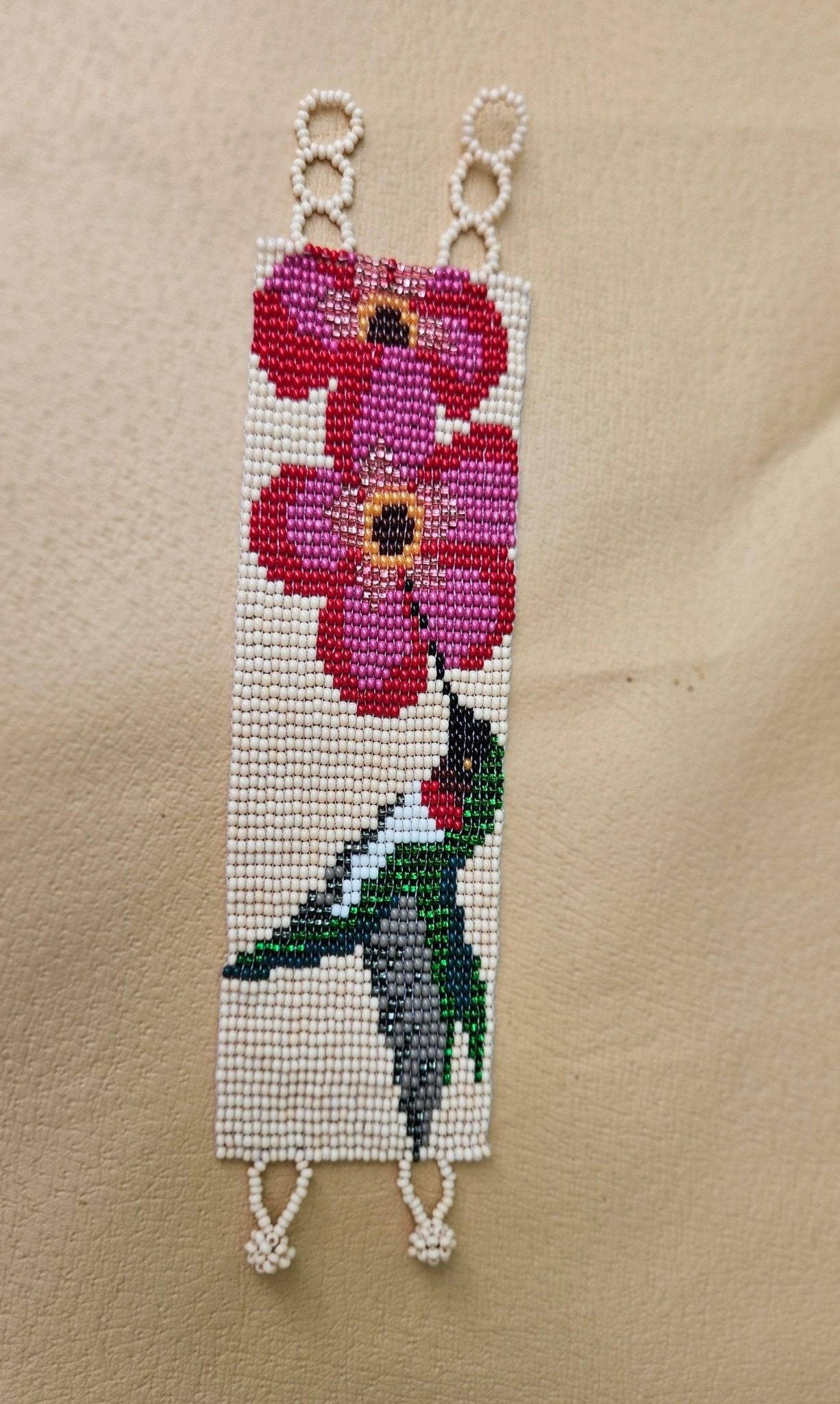 Ruby Hummingbird Beaded Cuff - Recetas Fair Trade