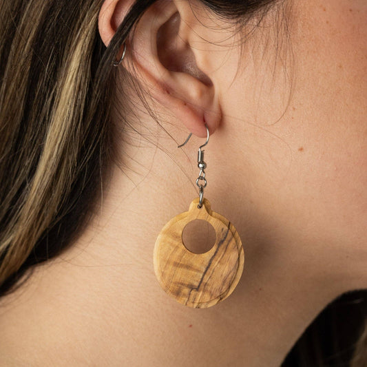 Sadaf Olive Wood Round Earrings - Recetas Fair Trade