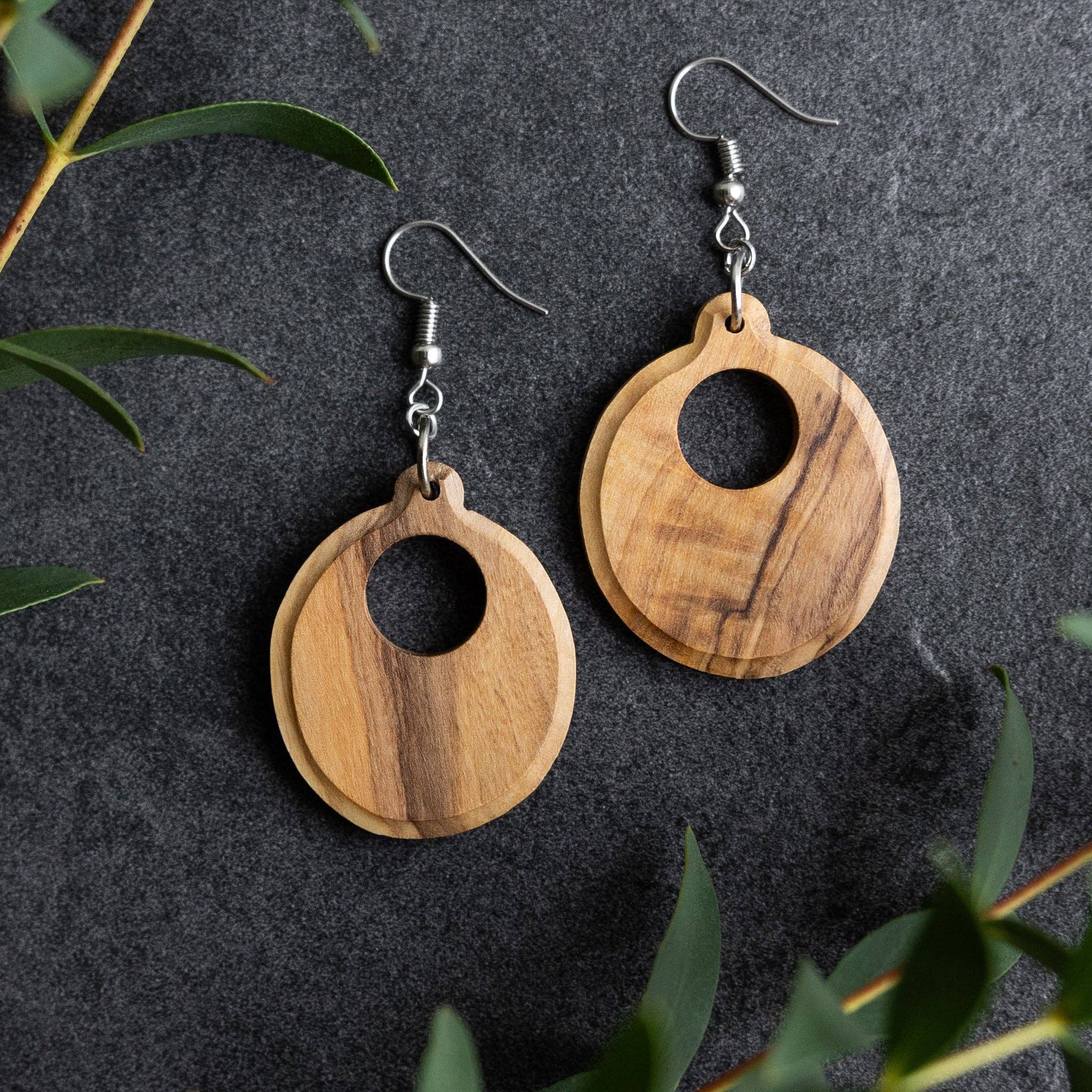 Sadaf Olive Wood Round Earrings - Recetas Fair Trade
