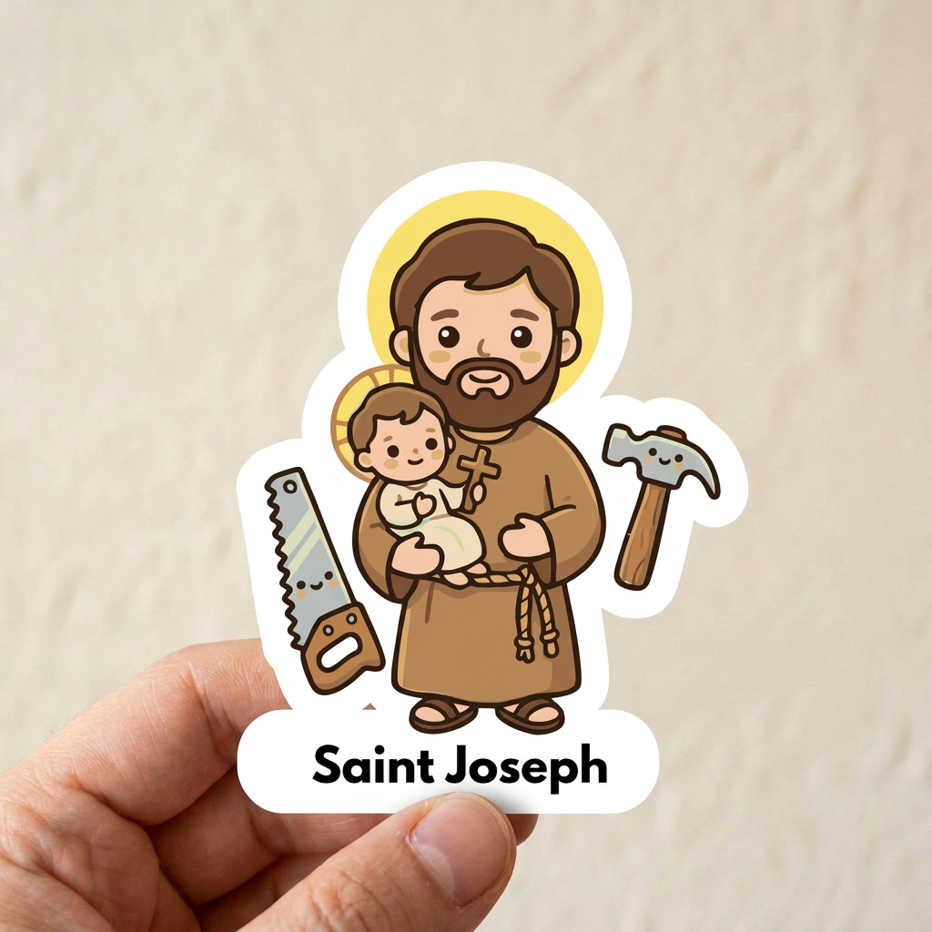 Saint Joseph sticker mockup