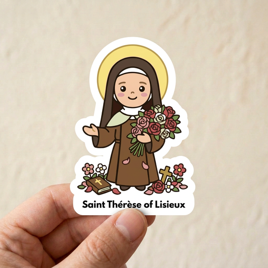 Saint Thérèse of Lisieux hand-held sticker mockup