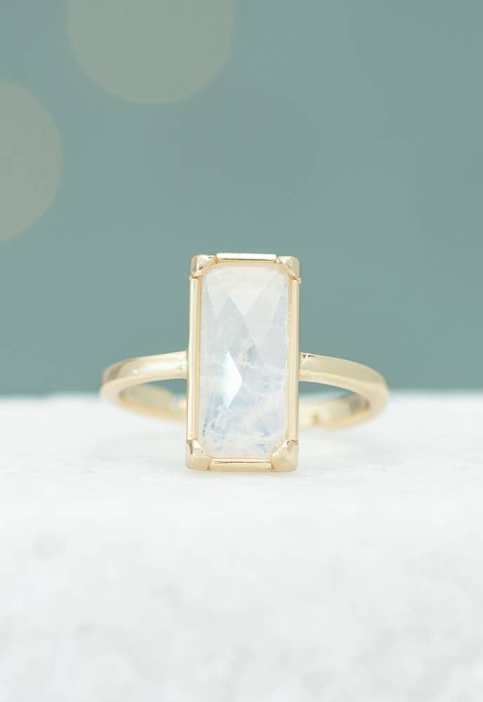 SALE Moonlit Grace Ring in Gold & Moonstone - Recetas Fair Trade