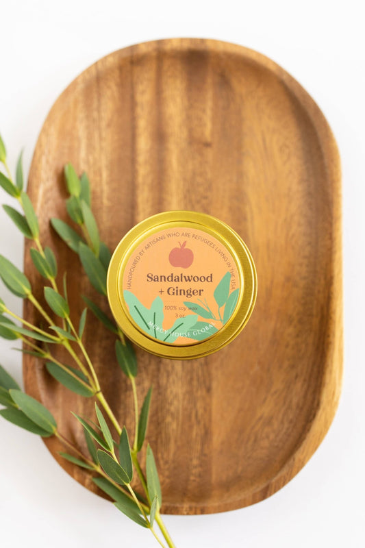 Sandalwood + Ginger Apple Candle | 3 oz Tin - Recetas Fair Trade