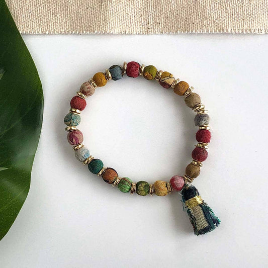 Sequined Kantha Tassel Bracelet - Recetas Fair Trade