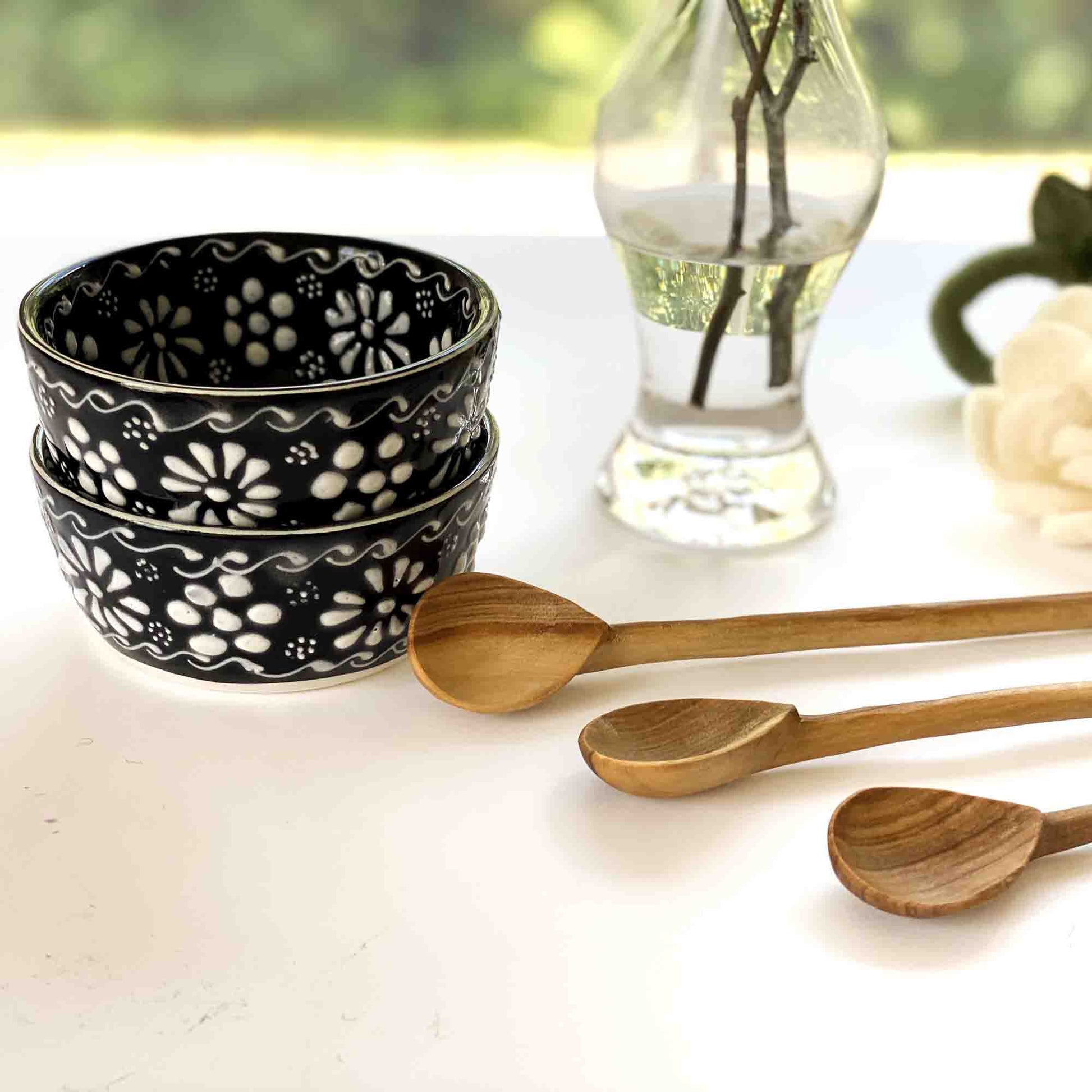 Set of 2 Encantada Handmade Pottery Appetizer & Dip Bowl, Ink - Recetas Fair Trade