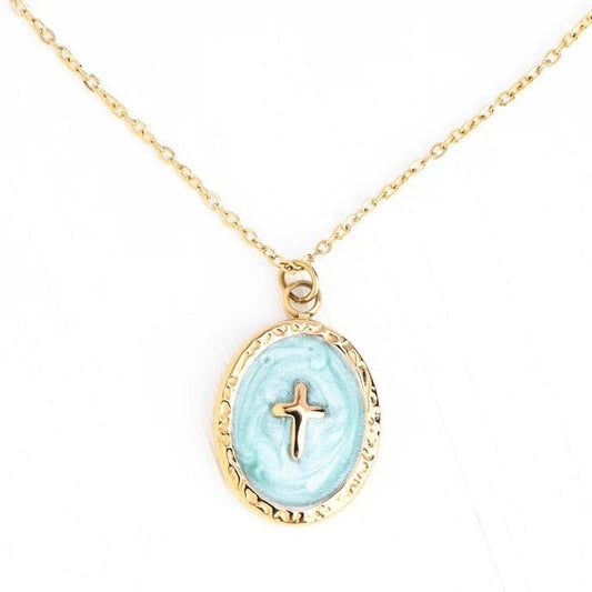 Shine Bright Cross Pendant in Mint - Recetas Fair Trade