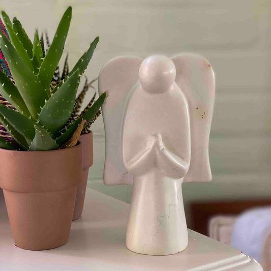 Soapstone Angel Sculpture, Natural Stone - Recetas Fair Trade