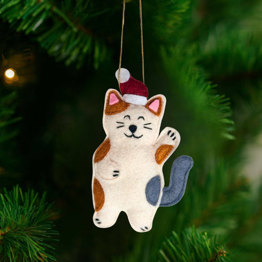 Stealing Santa Hat Cat Ornament - Recetas Fair Trade