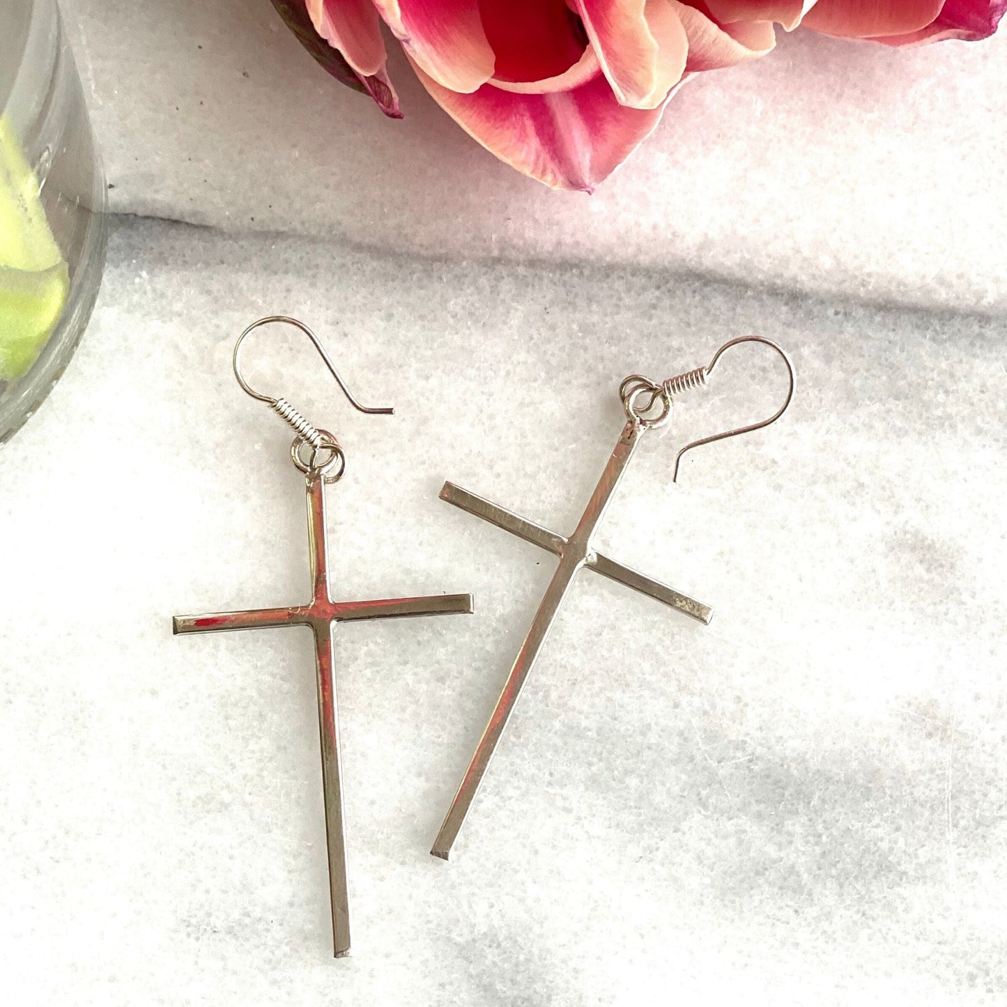 Sterling Silver Cross Drop Earrings - Recetas Fair Trade