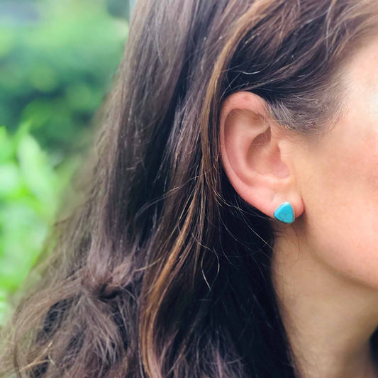 Sterling Silver Earrings, Triangle with Turquoise - Recetas Fair Trade