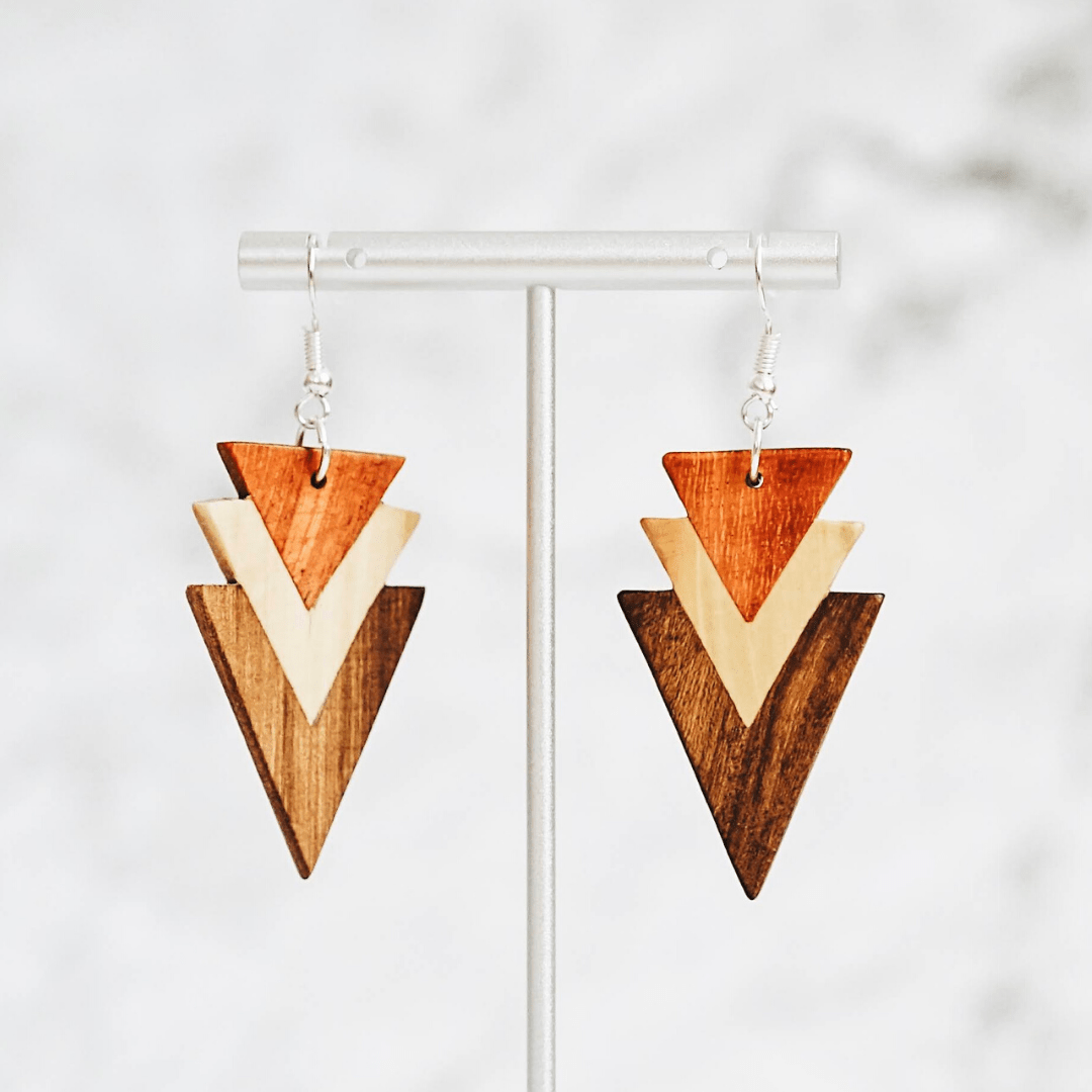 Tri-Tone Arrowhead Wood Earrings - Recetas Fair Trade