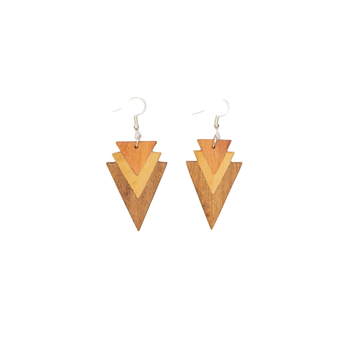 Tri-Tone Arrowhead Wood Earrings - Recetas Fair Trade