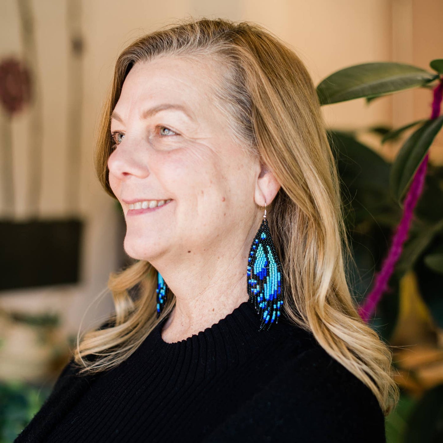 Turquoise Butterfly Wing Fringe Earrings - Recetas Fair Trade