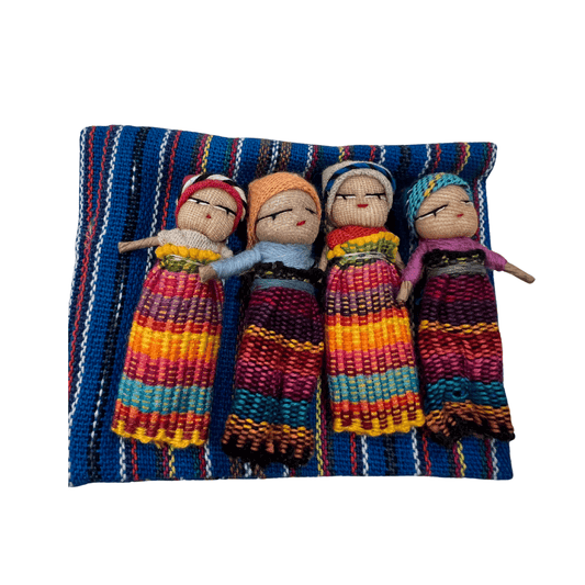 4 Worry Dolls in a Woven Bag