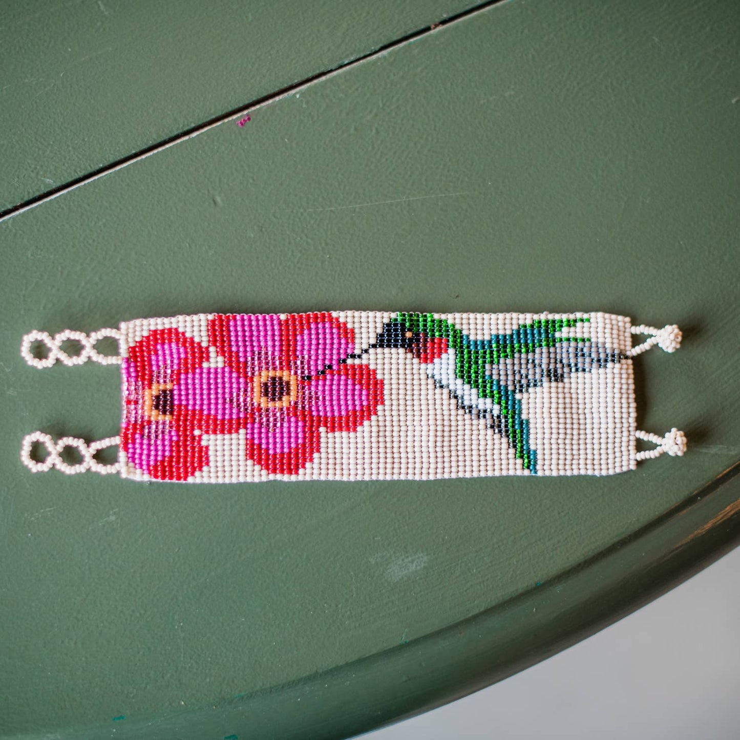 Ruby Hummingbird Beaded Cuff