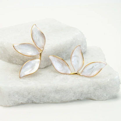 Canopy Leaf Earrings in Pearl White