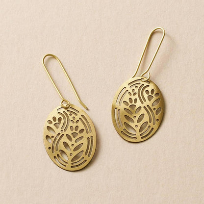 Adhya Oval Drop Hook Earrings - Gold Cutout - Recetas Fair Trade