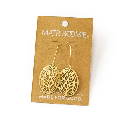 Adhya Oval Drop Hook Earrings - Gold Cutout - Recetas Fair Trade