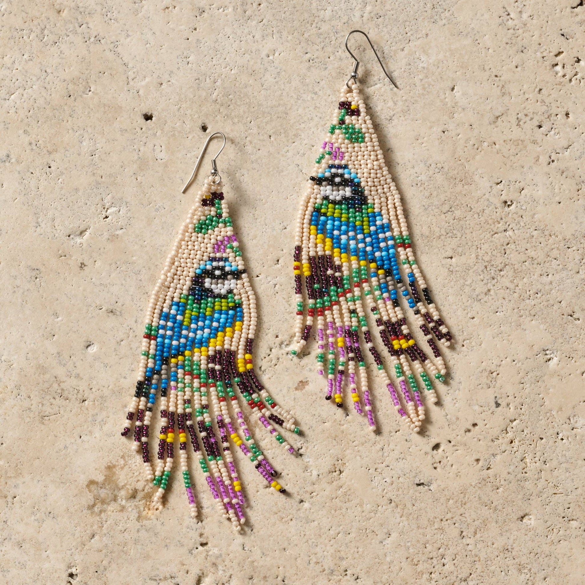 Beaded Bird Fringe Earrings - Recetas Fair Trade