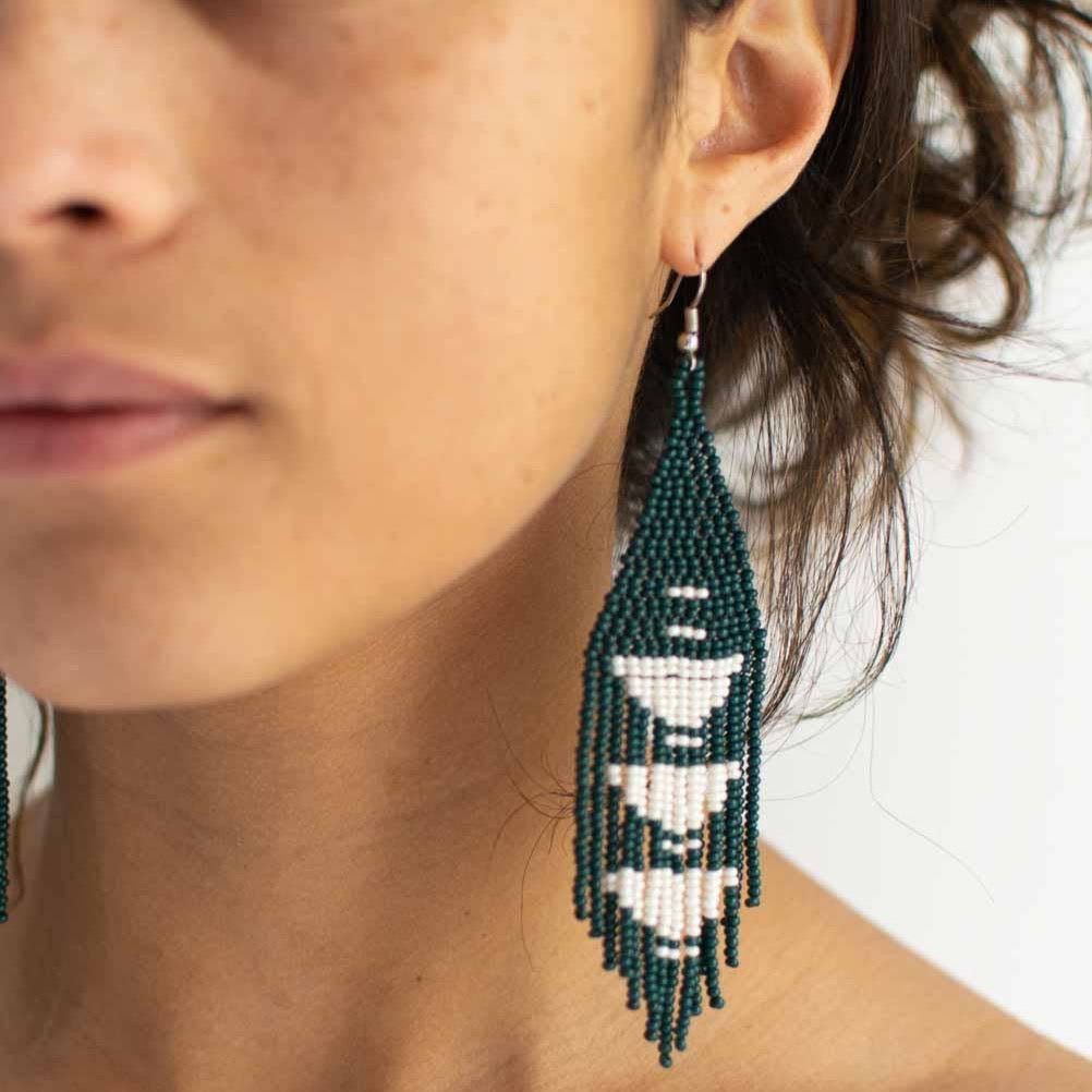 Beaded Fringe Earrings in Jade