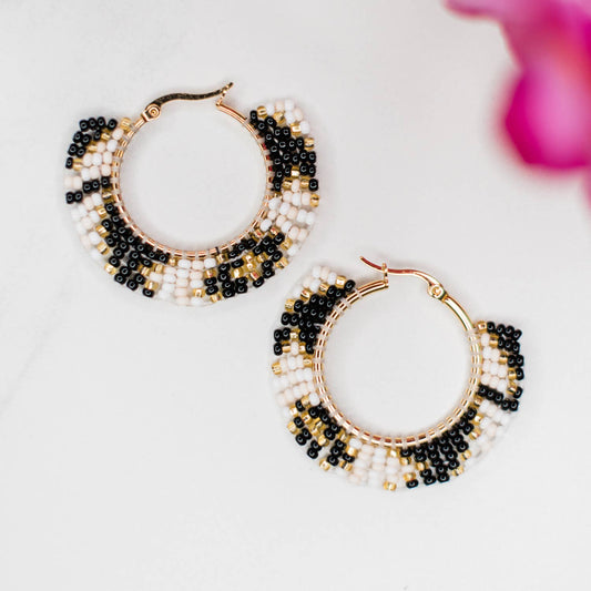 Black and White Fiesta Round Earrings - Recetas Fair Trade