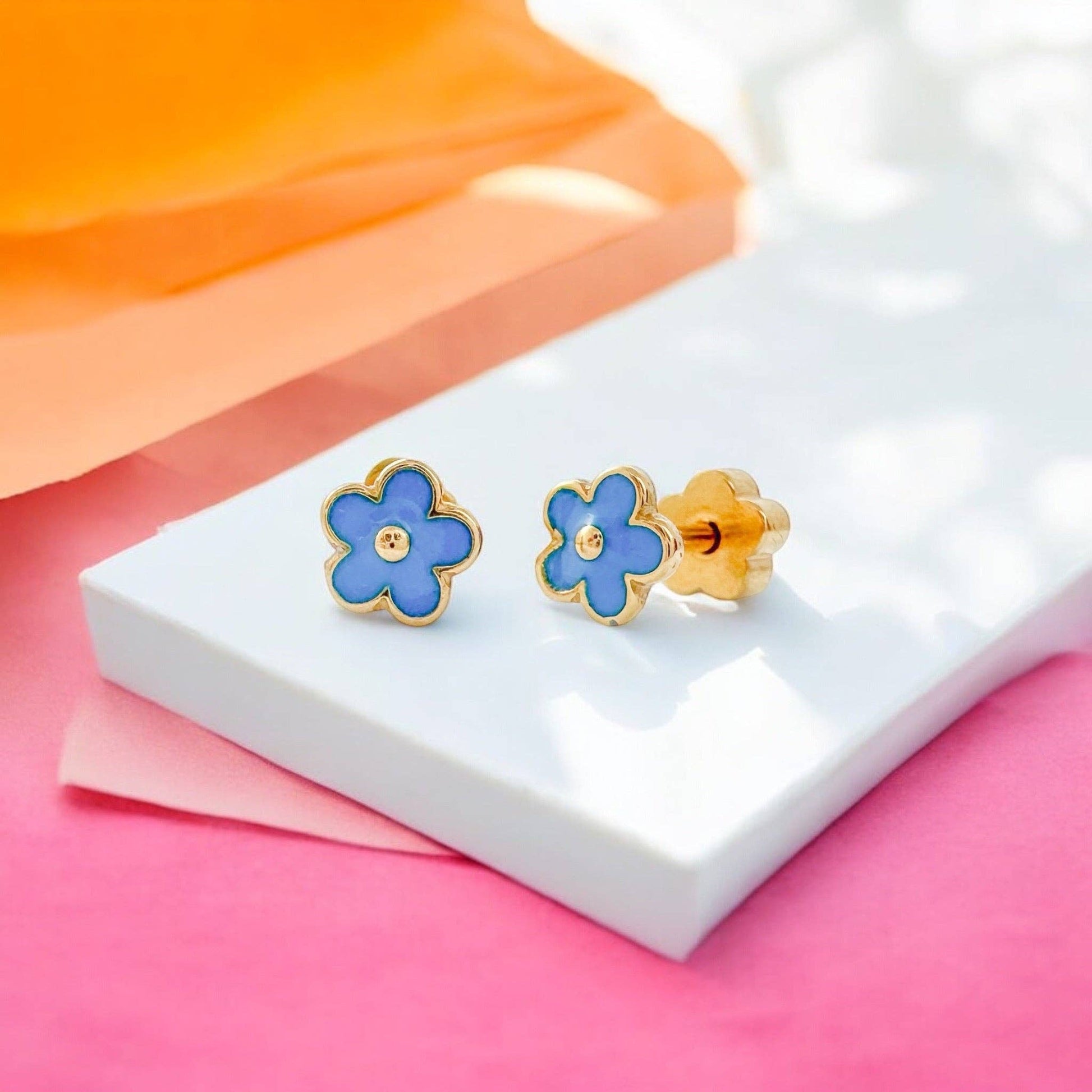 Blue Flowers Tiny Stud Earrings - Recetas Fair Trade