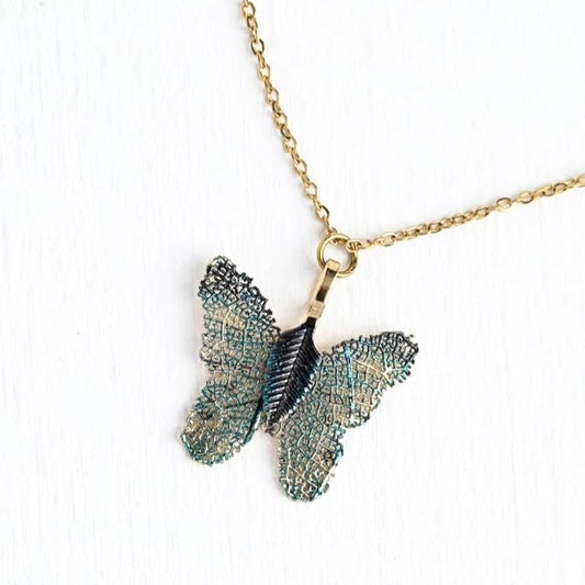 Butterfly Gold Pendant Leaf Necklace