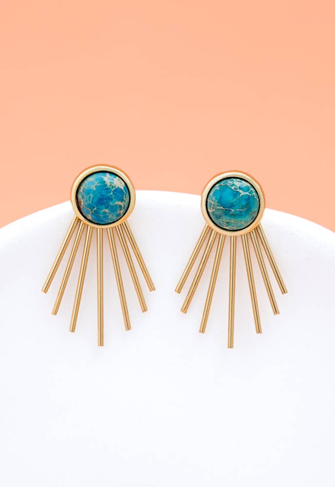 Caroline Emperor Stone Stud & Fringe Earrings - Recetas Fair Trade