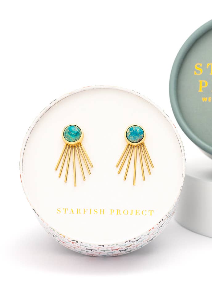 Caroline Emperor Stone Stud & Fringe Earrings - Recetas Fair Trade