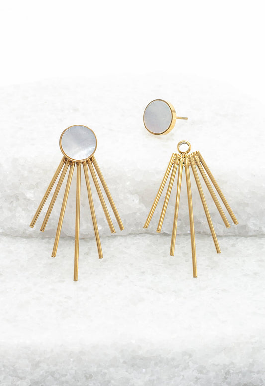 Caroline Mother of Pearl Stud & Fringe Earrings - Recetas Fair Trade