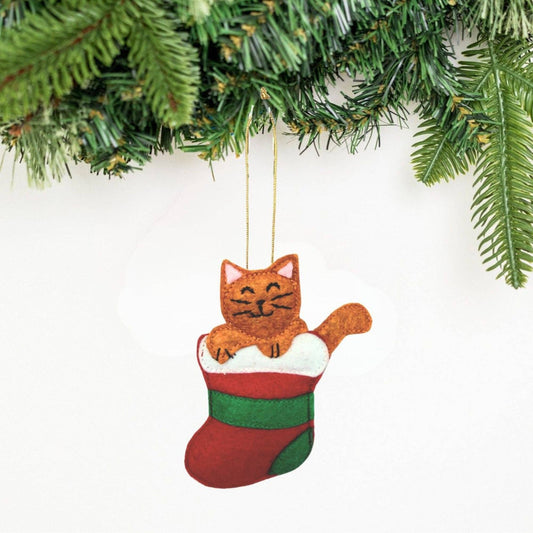 Caught in the Stocking Cat Ornament - Recetas Fair Trade