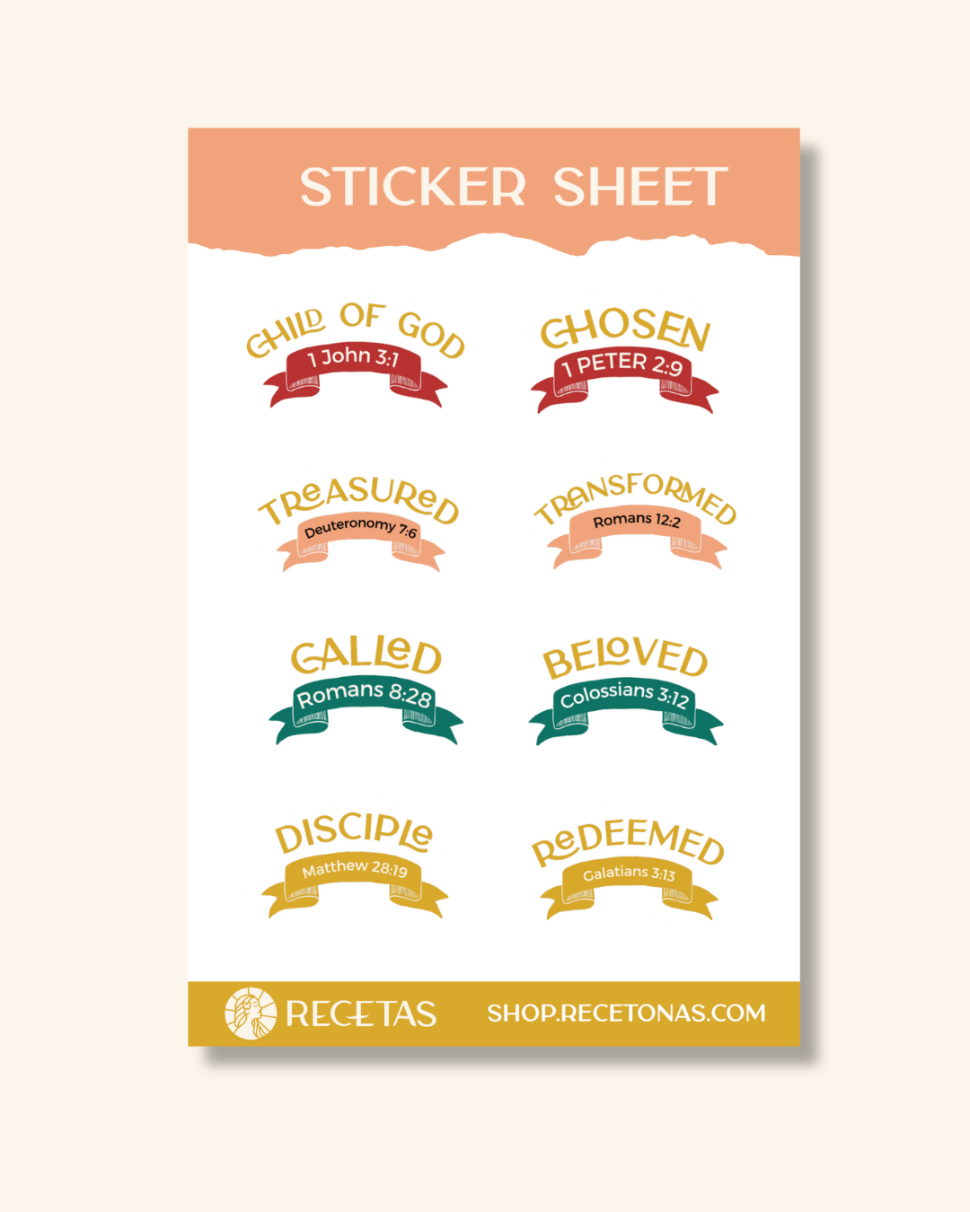 Christian Names Sticker Sheet - Pink - Recetas Fair Trade