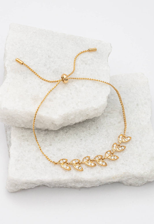 Crystal Vine Zircon and Gold Bracelet - 14K Gold Plated Leaf Bracelet Adjustable - Recetas Fair Trade