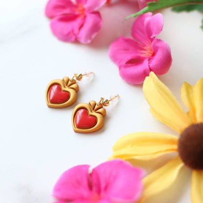 Dainty Sacred Heart Earrings, Mexican Earrings - Recetas Fair Trade