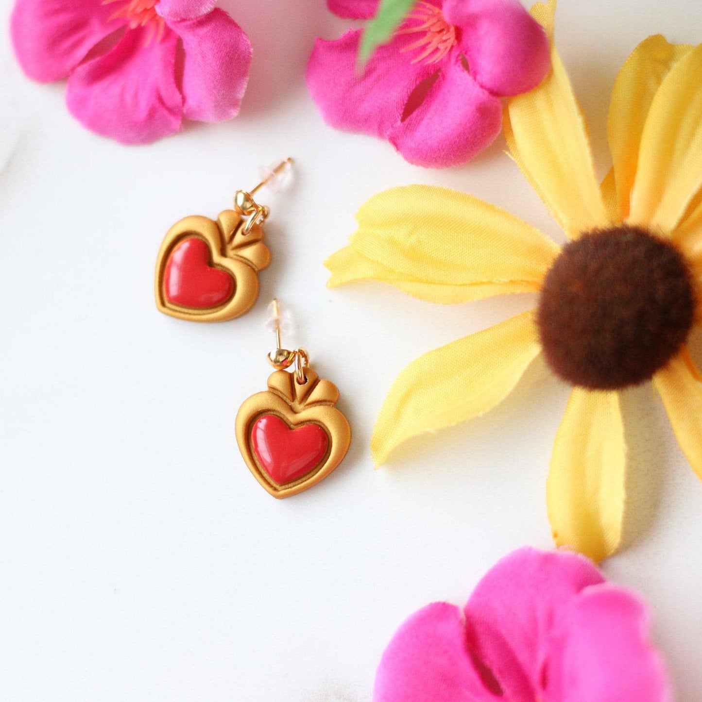 Dainty Sacred Heart Earrings, Mexican Earrings - Recetas Fair Trade