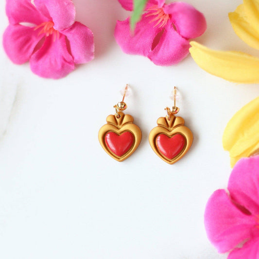 Dainty Sacred Heart Earrings, Mexican Earrings - Recetas Fair Trade