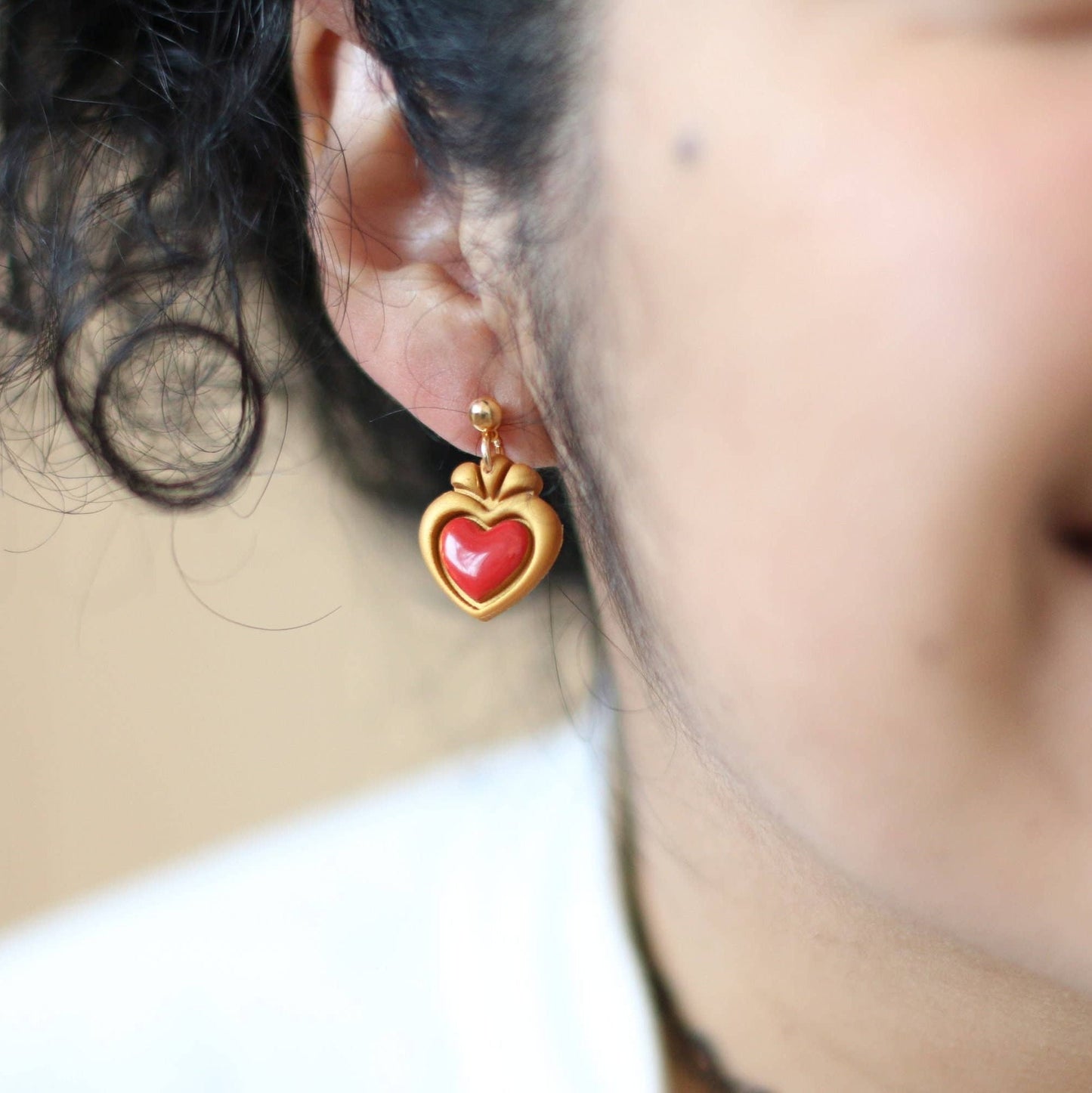 Dainty Sacred Heart Earrings, Mexican Earrings - Recetas Fair Trade