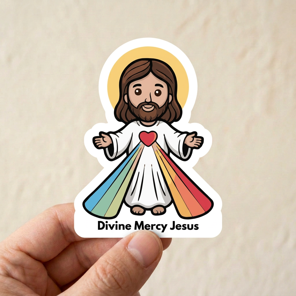 Divine Mercy Jesus sticker mockup matching the supplied example
