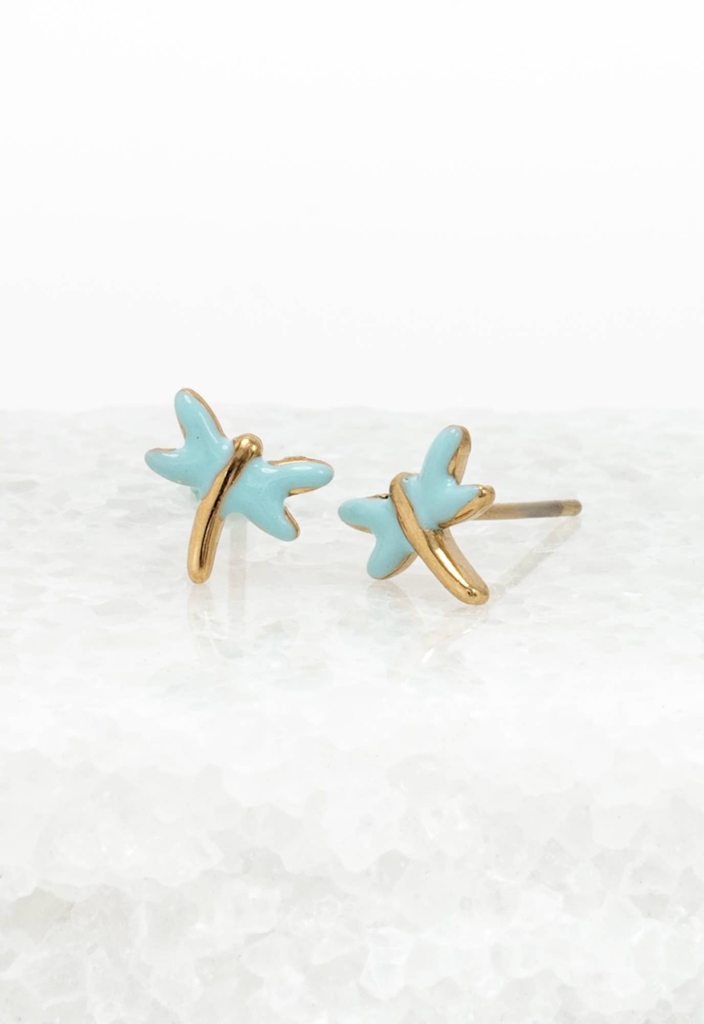 Dragonfly Studs in Mint - 14K Gold and Enamel Studs - Recetas Fair Trade