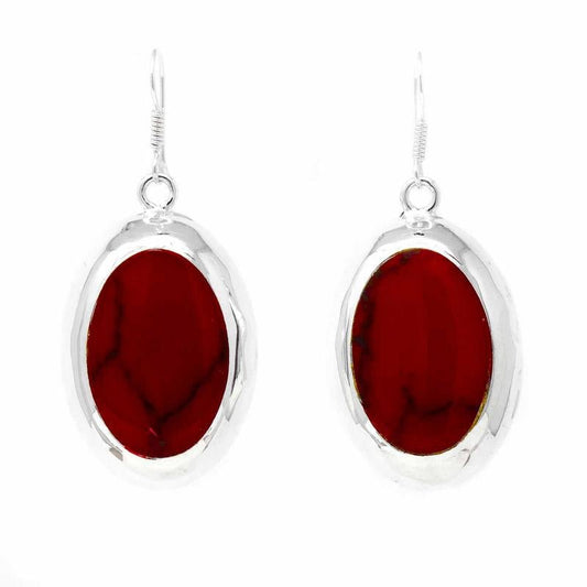 Earrings, Red Jasper Ovals - Recetas Fair Trade