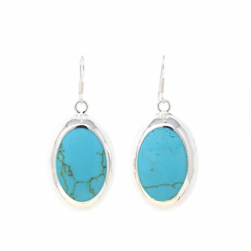 Earrings, Turquoise Ovals - Recetas Fair Trade