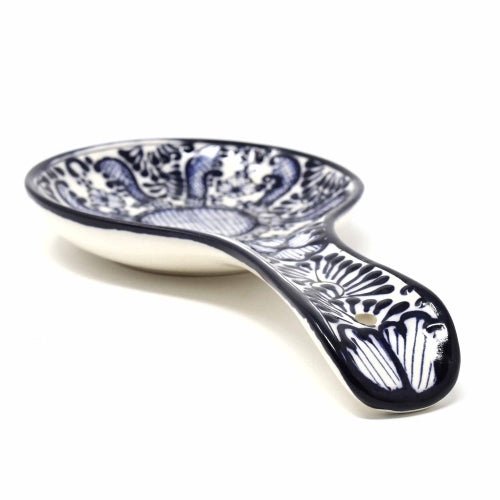 Encantada Handmade Pottery Spoon Rest, Blue Flower - Recetas Fair Trade