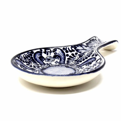 Encantada Handmade Pottery Spoon Rest, Blue Flower - Recetas Fair Trade