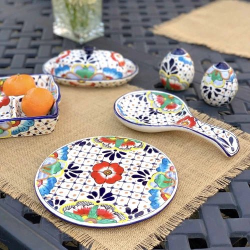 Encantada Handmade Pottery Spoon Rest, Dots & Flowers - Recetas Fair Trade