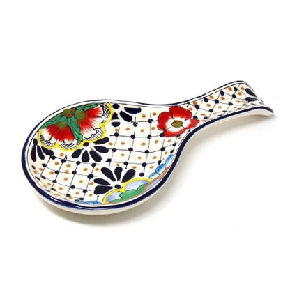 Encantada Handmade Pottery Spoon Rest, Dots & Flowers - Recetas Fair Trade