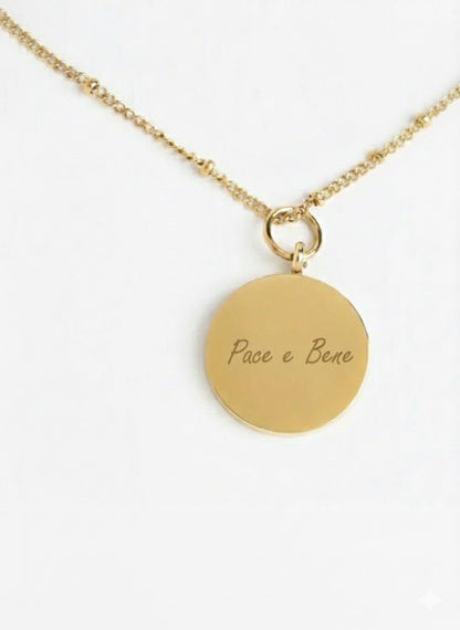 Engraved Round Pendant Gold Necklace - Recetas Fair Trade