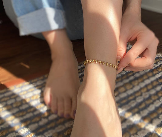 Faceted Glass Anklet with Brass Accent Beads - Recetas Fair Trade